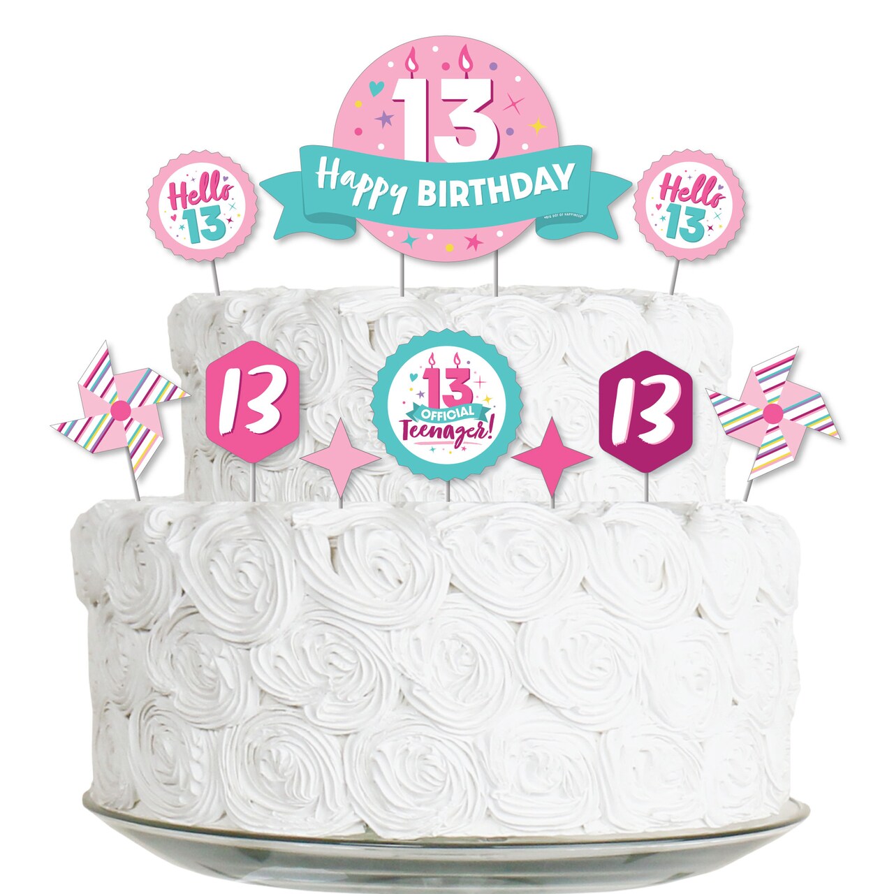 Big Dot of Happiness Girl 13th Birthday - Official Teenager Birthday Party Cake Decorating Kit - Happy Birthday Cake Topper Set - 11 Pieces